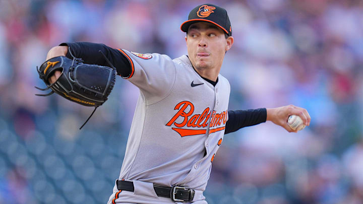 May 6, 2025; Minneapolis, Minnesota, USA; Baltimore Orioles pitcher Cade Povich (37) pitches against the Minnesota Twins in the first inning at Target Field. May 6, 2025; Minneapolis, Minnesota, USA; Baltimore Orioles pitcher Cade Povich (37) pitches against the Minnesota Twins in the first inning at Target Field.
