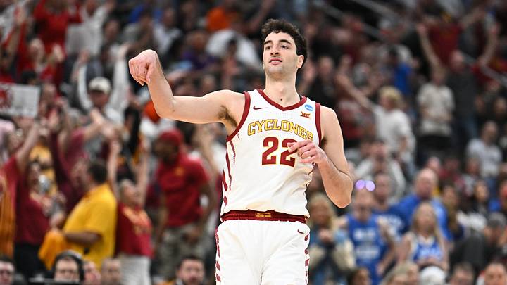 Mar 22, 2026; St. Louis, MO, USA; Iowa State Cyclones forward Milan Momcilovic (22) celebrates after a play during the second half against the Kentucky Wildcats during a second round game of the men's 2026 NCAA Tournament at Enterprise Center. Mandatory Credit: Jeff Le-Imagn Images Mar 22, 2026; St. Louis, MO, USA; Iowa State Cyclones forward Milan Momcilovic (22) celebrates after a play during the second half against the Kentucky Wildcats during a second round game of the men's 2026 NCAA Tournament at Enterprise Center. Mandatory Credit: Jeff Le-Imagn Images