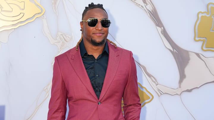 Jun 13, 2024; Kansas City, MO, USA; KKansas City Chiefs safety Justin Reid poses for a photo on the red carpet at the Nelson Art Gallery. Mandatory Credit: Denny Medley-Imagn Images Jun 13, 2024; Kansas City, MO, USA; KKansas City Chiefs safety Justin Reid poses for a photo on the red carpet at the Nelson Art Gallery. Mandatory Credit: Denny Medley-Imagn Images