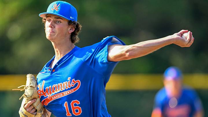 COTUIT 06/21/24 Hyannis starter Joseph Dzierwa delivers against Cotuit. Cape League baseball
Ron Schloerb/Cape Cod Times COTUIT 06/21/24 Hyannis starter Joseph Dzierwa delivers against Cotuit. Cape League baseball
Ron Schloerb/Cape Cod Times