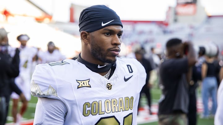 Oct 19, 2024; Tucson, Arizona, USA; Colorado Buffalos safety Shilo Sanders (21) against the Arizona Wildcats at Arizona Stadium. Mandatory Credit: Mark J. Rebilas-Imagn Images Oct 19, 2024; Tucson, Arizona, USA; Colorado Buffalos safety Shilo Sanders (21) against the Arizona Wildcats at Arizona Stadium. Mandatory Credit: Mark J. Rebilas-Imagn Images