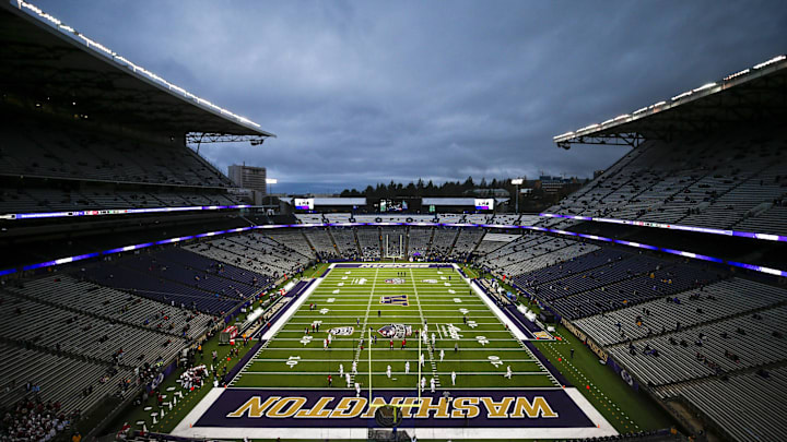 Nov 26, 2021; Seattle, Washington, USA; General view of Alaska Airlines Field at Husky Stadium before a game between the Washington Huskies and Washington State Cougars. Mandatory Credit: Joe Nicholson-USA TODAY Sports