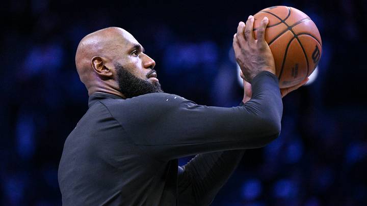 Oct 8, 2026; Brooklyn, New York, USA; Philadelphia 76ers forward Lebron James (23) warms up before a game against the Brooklyn Nets at Barclays Center. Mandatory Credit: John Jones-Imagn Images