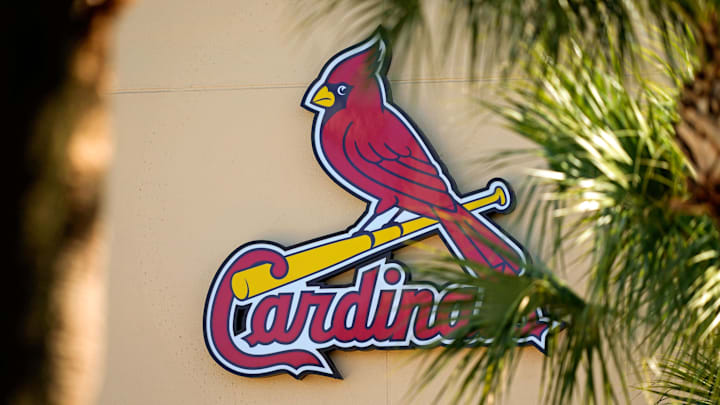 Feb 26, 2021; Jupiter, Florida, USA; A general view of the St. Louis Cardinals logo on the stadium at Roger Dean Stadium during spring training workouts. Mandatory Credit: Jasen Vinlove-Imagn Images Feb 26, 2021; Jupiter, Florida, USA; A general view of the St. Louis Cardinals logo on the stadium at Roger Dean Stadium during spring training workouts. Mandatory Credit: Jasen Vinlove-Imagn Images