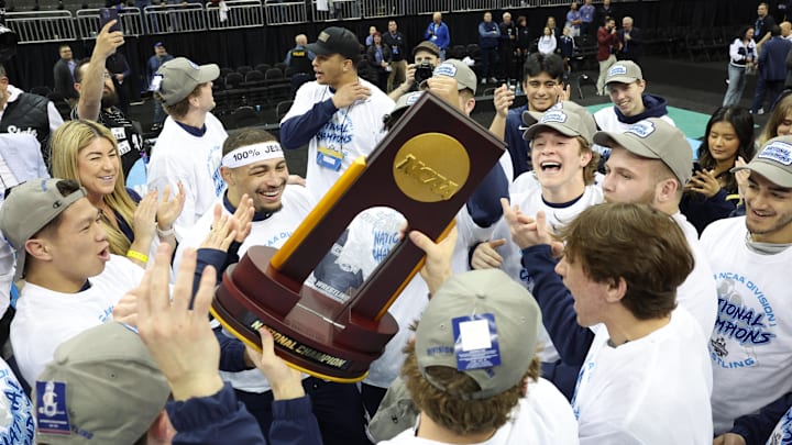 The Penn State Nittany Lions celebrate after winning the 2024 NCAA Wrestling Title at the T-Mobile Center. The Penn State Nittany Lions celebrate after winning the 2024 NCAA Wrestling Title at the T-Mobile Center.