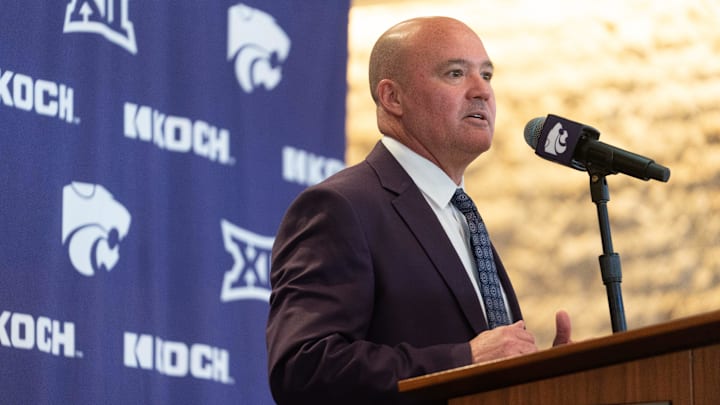 Casey Alexander is welcomed as the new head coach of the Kansas State men’s basketball team during a press conference at Bramlage Coliseum on Monday, March 16, 2026.
