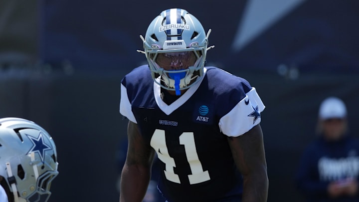 Dallas Cowboys defensive end Donovan Ezeiruaku at training camp at the River Ridge Fields. Dallas Cowboys defensive end Donovan Ezeiruaku at training camp at the River Ridge Fields.