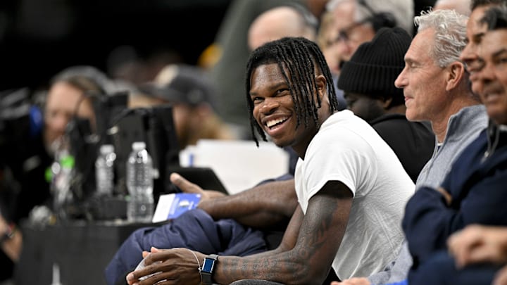 2024 Heisman Trophy winner Travis Hunter Jr. at a game between the Dallas Mavericks and the Minnesota Timberwolves at the American Airlines Center. 2024 Heisman Trophy winner Travis Hunter Jr. at a game between the Dallas Mavericks and the Minnesota Timberwolves at the American Airlines Center.