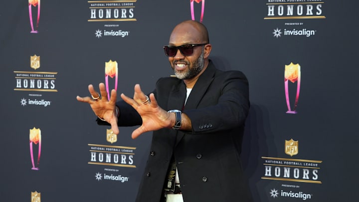 Feb 10, 2022; Los Angeles, CA, USA; Torry Holt appears on the red carpet prior to the NFL Honors awards presentation at YouTube Theater. Mandatory Credit: Kirby Lee-Imagn Images