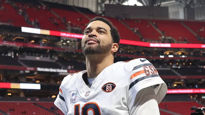 Chicago Bears quarterback Caleb Williams walks off the field after a game. Chicago Bears quarterback Caleb Williams walks off the field after a game.