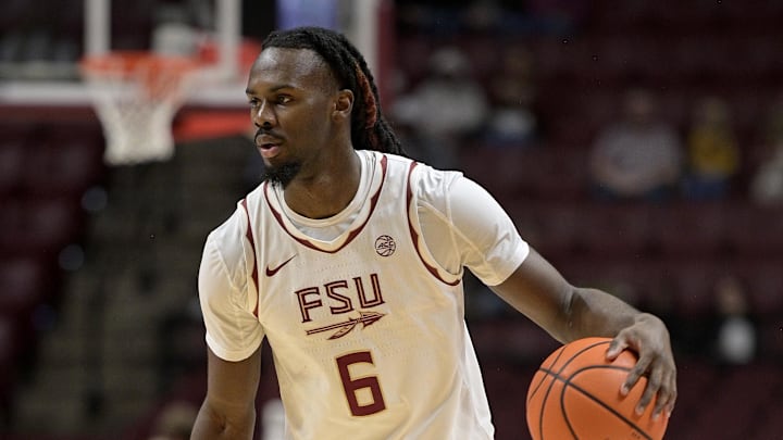 Dec 19, 2025; Tallahassee, Florida, USA; Florida State Seminoles guard Robert McCray (6) during the first half against the Mississippi Valley State Delta Devils at Donald L. Tucker Center. Mandatory Credit: Melina Myers-Imagn Images