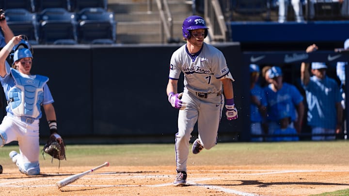 Cramer runs out of the batters box after putting the ball in play against San Diego