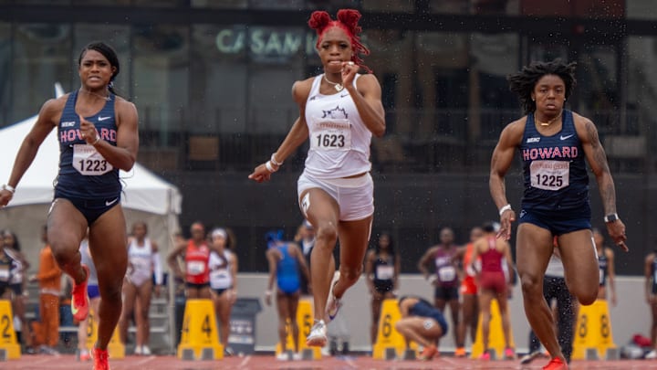 Indya Mayberry competing in the 97th Clyde Littlefield Texas Relays. 