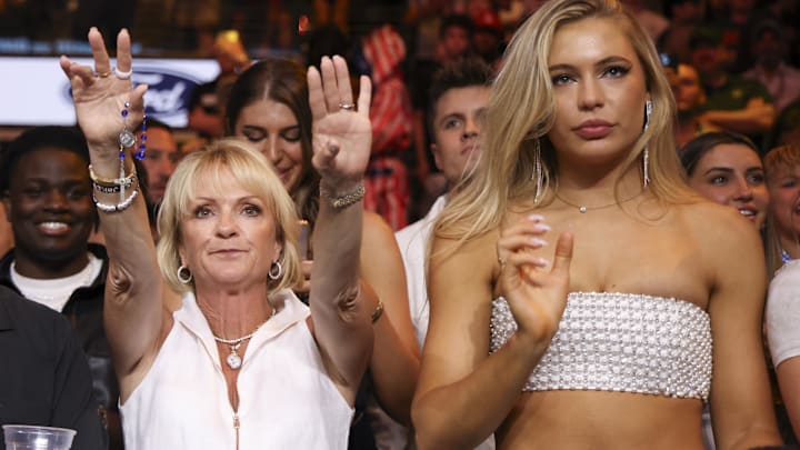 Jake Paul's mother Pam Stepnick(and girlfriend Jutta Leerdam watch the fight against Nate Diaz.