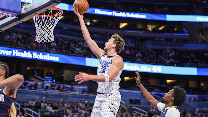 Oct 16, 2025; Orlando, Florida, USA; Orlando Magic forward Franz Wagner (22) goes to the basket during the first quarter against the New Orleans Pelicans at Kia Center. Mandatory Credit: Mike Watters-Imagn Images Oct 16, 2025; Orlando, Florida, USA; Orlando Magic forward Franz Wagner (22) goes to the basket during the first quarter against the New Orleans Pelicans at Kia Center. Mandatory Credit: Mike Watters-Imagn Images