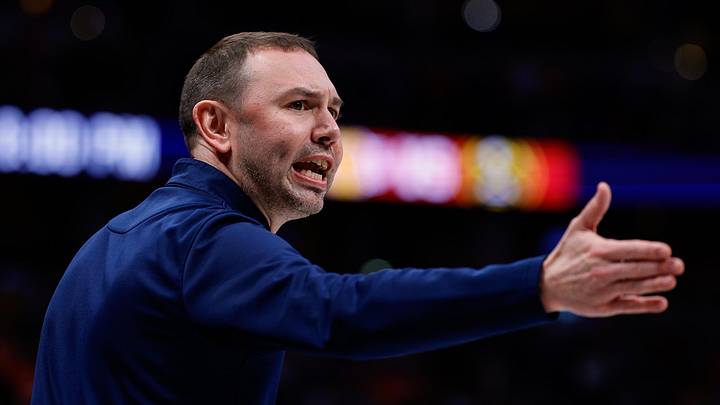 Jan 17, 2026; Denver, Colorado, USA; Denver Nuggets head coach David Adelman gestures in the fourth quarter against the Washington Wizards at Ball Arena. Mandatory Credit: Isaiah J. Downing-Imagn Images