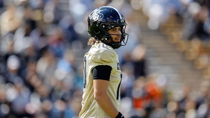 Apr 19, 2025; Boulder, CO, USA; Colorado Buffaloes quarterback Julian Lewis (10) during the spring game at Folsom Field.