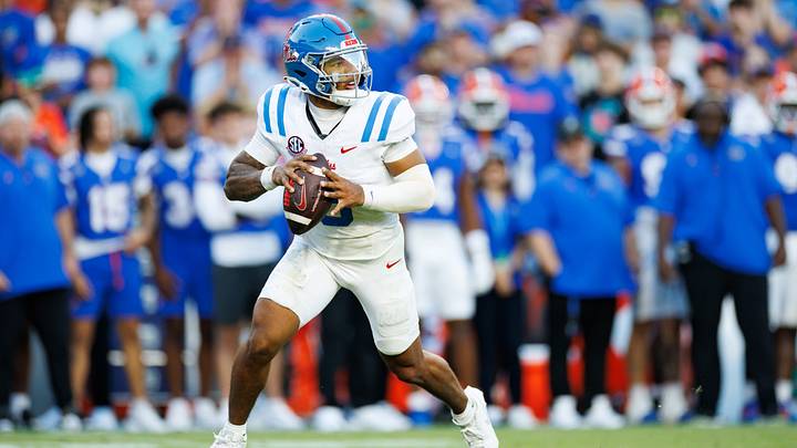 Sep 26, 2026; Gainesville, Florida, USA; Mississippi Rebels quarterback Trinidad Chambliss (6) looks to throw on the move against the Florida Gators during the second half at Ben Hill Griffin Stadium. Mandatory Credit: Matt Pendleton-Imagn Images Sep 26, 2026; Gainesville, Florida, USA; Mississippi Rebels quarterback Trinidad Chambliss (6) looks to throw on the move against the Florida Gators during the second half at Ben Hill Griffin Stadium. Mandatory Credit: Matt Pendleton-Imagn Images
