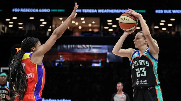 May 29, 2026; Brooklyn, New York, USA; New York Liberty guard Marine Johannes (23) shoots the ball while defended by Phoenix Mercury guard Monique Akoa Makani (8) during the first half at Barclays Center. Mandatory Credit: John Jones-Imagn Images May 29, 2026; Brooklyn, New York, USA; New York Liberty guard Marine Johannes (23) shoots the ball while defended by Phoenix Mercury guard Monique Akoa Makani (8) during the first half at Barclays Center. Mandatory Credit: John Jones-Imagn Images