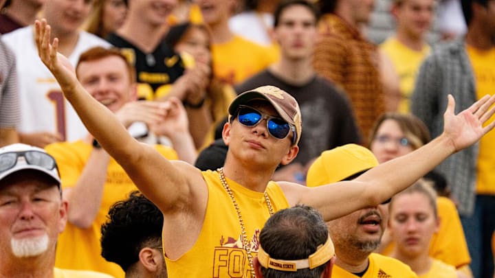 Arizona State Sun Devils celebrate a touchdown during a game against the West Virginia Mountaineers at Mountain America Stadium in Tempe on Nov. 15, 2025.