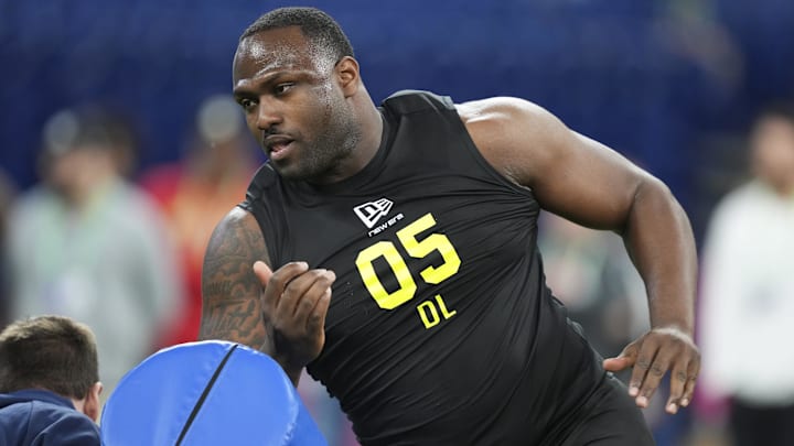 Feb 26, 2026; Indianapolis, IN, USA; Clemson defensive lineman Demonte Capehart (DL05) during the NFL Scouting Combine  at Lucas Oil Stadium. Mandatory Credit: Kirby Lee-Imagn Images