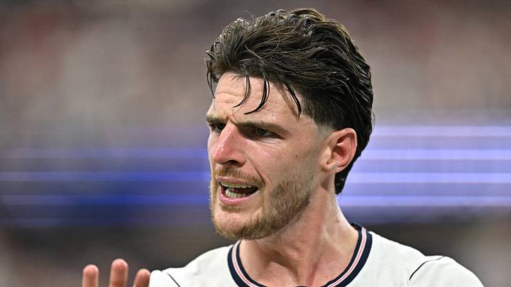  June 17, 2026; Arlington, Texas, U.S.; England's Declan Rice reacts.