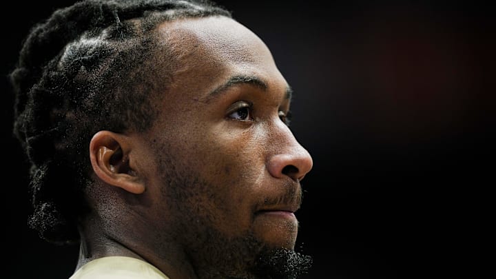 Nov 11, 2025; Lawrence, Kansas, USA; Kansas Jayhawks guard Darryn Peterson (22) reacts during the second half against the Texas A&M-Corpus Christi Islanders at Allen Fieldhouse. Mandatory Credit: Jay Biggerstaff-Imagn Images Nov 11, 2025; Lawrence, Kansas, USA; Kansas Jayhawks guard Darryn Peterson (22) reacts during the second half against the Texas A&M-Corpus Christi Islanders at Allen Fieldhouse. Mandatory Credit: Jay Biggerstaff-Imagn Images