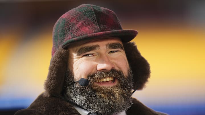 The "New Height's" podcast used the perfect Jason Kelce photo to celebrate Travis Kelce and Taylor Swift getting engaged. The "New Height's" podcast used the perfect Jason Kelce photo to celebrate Travis Kelce and Taylor Swift getting engaged.