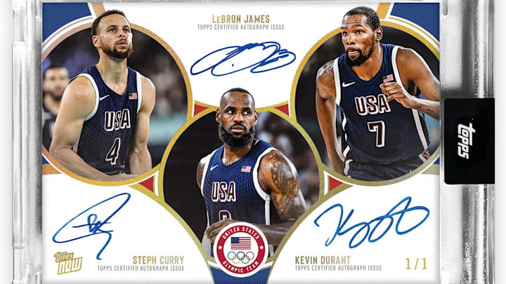 Topps Now 1-of-1 triple auto commemorating the U.S. men's basketball gold medal in 2024 Topps Now 1-of-1 triple auto commemorating the U.S. men's basketball gold medal in 2024