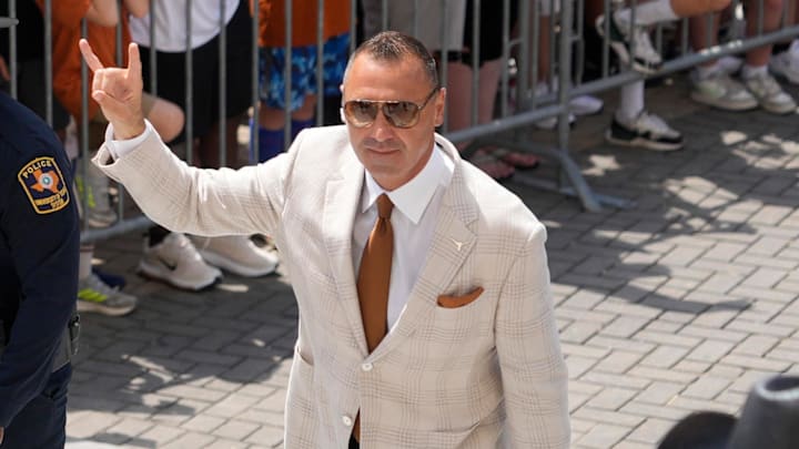 Texas Longhorns head coach Steve Sarkisian enters Darrell K Royal-Texas Memorial Stadium before a game against the Texas El Paso Miners. Mandatory Credit: Scott Wachter-Imagn Images Texas Longhorns head coach Steve Sarkisian enters Darrell K Royal-Texas Memorial Stadium before a game against the Texas El Paso Miners. Mandatory Credit: Scott Wachter-Imagn Images