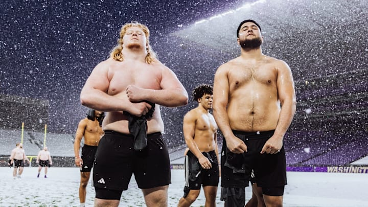 John Mills and Drew Azzopardi enjoy a snow flurry or two.