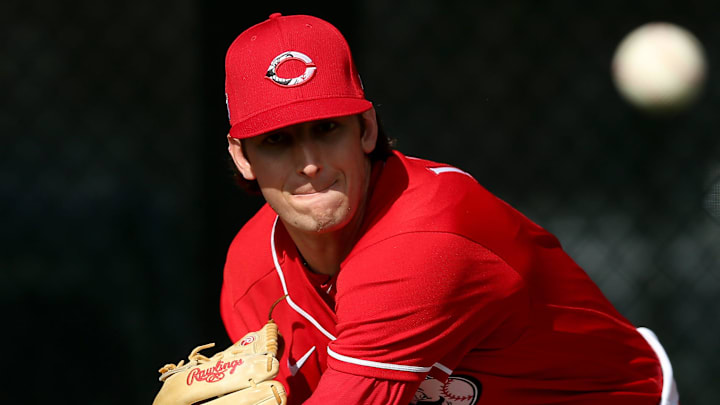 Cincinnati Reds non-roster invitee pitcher Nick Lodolo (86) delivers in the bullpen.