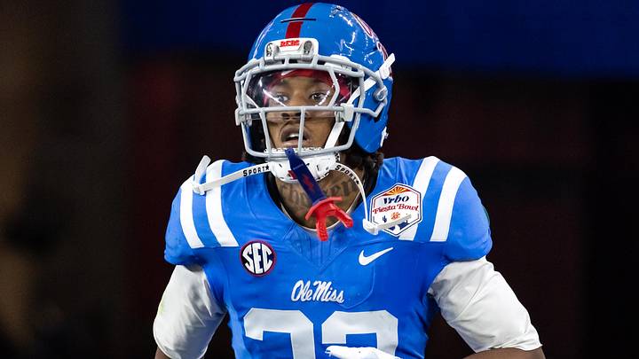 Jan 8, 2026; Glendale, AZ, USA; Mississippi Rebels cornerback Chris Graves Jr. (32) against the Miami Hurricanes during the 2026 Fiesta Bowl and semifinal game of the College Football Playoff at State Farm Stadium. Jan 8, 2026; Glendale, AZ, USA; Mississippi Rebels cornerback Chris Graves Jr. (32) against the Miami Hurricanes during the 2026 Fiesta Bowl and semifinal game of the College Football Playoff at State Farm Stadium.