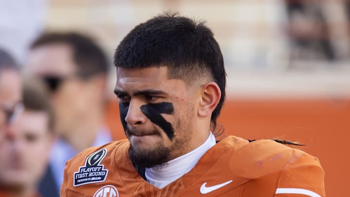 Dec 21, 2024; Austin, Texas, USA; Texas Longhorns linebacker Liona Lefau (18) against the Clemson Tigers during the CFP National playoff first round at Darrell K Royal-Texas Memorial Stadium. 