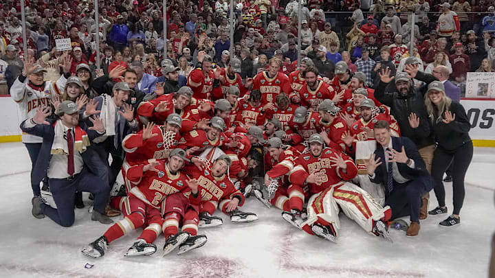 Denver celebrates its victory in the 2024 men's national championship.