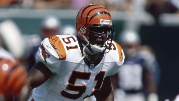Sep 9, 2001; Cincinnati, OH, USA; Cincinnati Bengals linebacker Takeo Spikes (51) in action against the New England Patriots at Paul Brown Stadium. The Bengals beat the Patriots 23-17. Mandatory Credit: Matthew Emmons-Imagn Images Sep 9, 2001; Cincinnati, OH, USA; Cincinnati Bengals linebacker Takeo Spikes (51) in action against the New England Patriots at Paul Brown Stadium. The Bengals beat the Patriots 23-17. Mandatory Credit: Matthew Emmons-Imagn Images