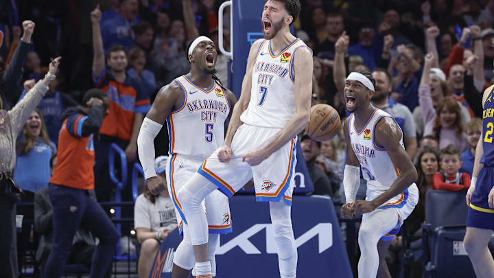 Dec 8, 2023; Oklahoma City, Oklahoma, USA; Oklahoma City Thunder forward Chet Holmgren (7), guard