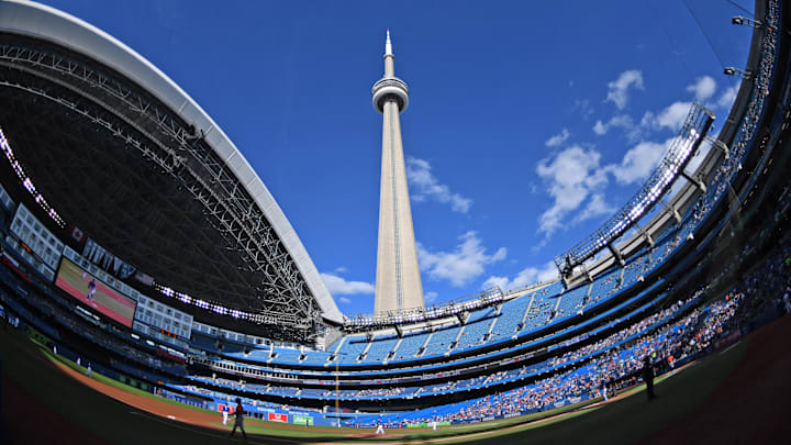 Sep 26, 2018; Toronto, Ontario, CAN; Rogers Centre stadium view from third baseline during the regular season MLB game between the Houston Astros and Toronto Blue Jays at Rogers Centre. Mandatory Credit: Gerry Angus-Imagn Images