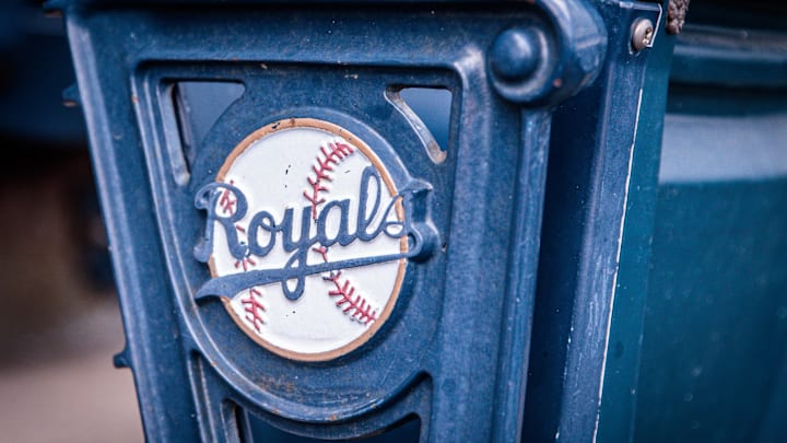 Apr 16, 2023; Kansas City, Missouri, USA; Logo on stadium seats prior to the game between the Kansas City Royals and the Atlanta Braves at Kauffman Stadium. Mandatory Credit: William Purnell-Imagn Images Apr 16, 2023; Kansas City, Missouri, USA; Logo on stadium seats prior to the game between the Kansas City Royals and the Atlanta Braves at Kauffman Stadium. Mandatory Credit: William Purnell-Imagn Images