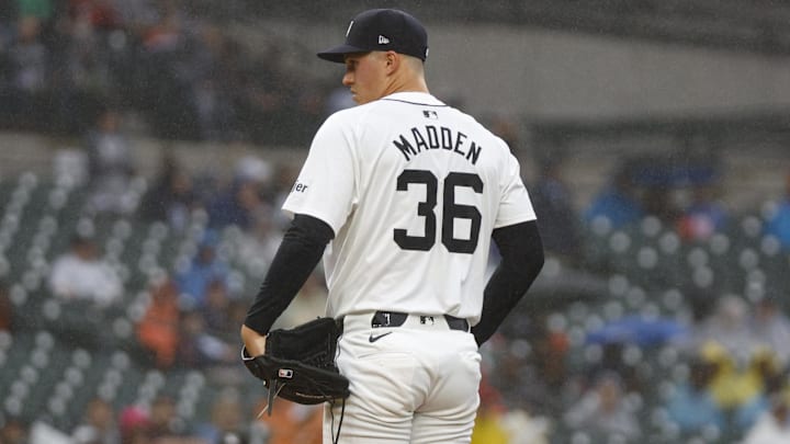 Sep 28, 2024; Detroit, Michigan, USA; Detroit Tigers pitcher Ty Madden (36) throws against the Chicago White Sox during the fifth inning at Comerica Park Sep 28, 2024; Detroit, Michigan, USA; Detroit Tigers pitcher Ty Madden (36) throws against the Chicago White Sox during the fifth inning at Comerica Park