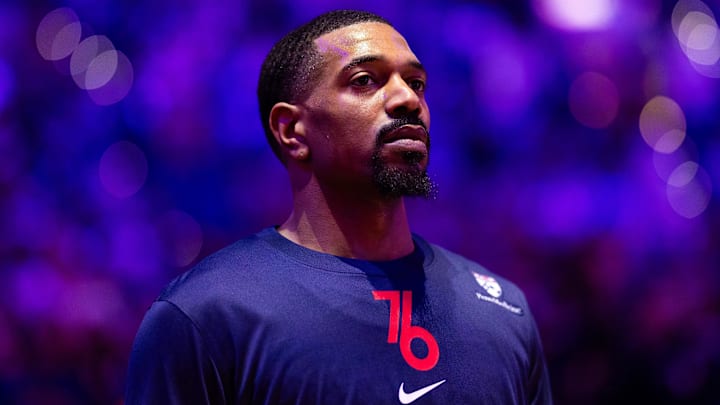 Apr 9, 2024; Philadelphia, Pennsylvania, USA; Philadelphia 76ers guard De'Anthony Melton (8) stands for the anthem before action against the Detroit Pistons at Wells Fargo Center. Mandatory Credit: Bill Streicher-Imagn Images Apr 9, 2024; Philadelphia, Pennsylvania, USA; Philadelphia 76ers guard De'Anthony Melton (8) stands for the anthem before action against the Detroit Pistons at Wells Fargo Center. Mandatory Credit: Bill Streicher-Imagn Images