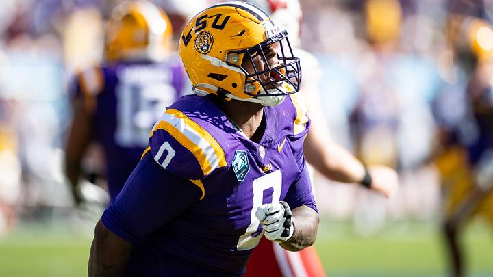 LSU Tigers safety Major Burns (8) celebrates after a defensive stop during the second half against the Wisconsin Badgers at the Reliaquest Bowl at Raymond James Stadium on New Year's Day 2024. LSU Tigers safety Major Burns (8) celebrates after a defensive stop during the second half against the Wisconsin Badgers at the Reliaquest Bowl at Raymond James Stadium on New Year's Day 2024.