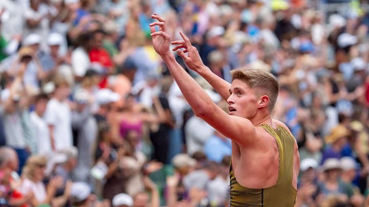 Cooper Lutkenhaus looks to the scoreboard after setting a U18 world record in the men’s 800 meters during day four of the USATF Outdoor & Para National Championships at Hayward Field in Eugene on Aug. 3, 2025. Cooper Lutkenhaus looks to the scoreboard after setting a U18 world record in the men’s 800 meters during day four of the USATF Outdoor & Para National Championships at Hayward Field in Eugene on Aug. 3, 2025.