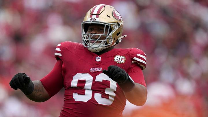 Sep 20, 2026; Santa Clara, California, USA; San Francisco 49ers defensive tackle Gracen Halton (93) celebrates a tackle against the Miami Dolphins in the fourth quarter at Levi's Stadium. Mandatory Credit: Kyle Terada-Imagn Images Sep 20, 2026; Santa Clara, California, USA; San Francisco 49ers defensive tackle Gracen Halton (93) celebrates a tackle against the Miami Dolphins in the fourth quarter at Levi's Stadium. Mandatory Credit: Kyle Terada-Imagn Images