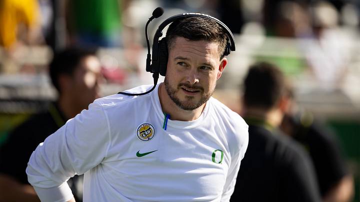 Nov 18, 2023; Tempe, Arizona, USA; Oregon Ducks head coach Dan Lanning against the Arizona State Sun Devils at Mountain America Stadium. Mandatory Credit: Mark J. Rebilas-Imagn Images Nov 18, 2023; Tempe, Arizona, USA; Oregon Ducks head coach Dan Lanning against the Arizona State Sun Devils at Mountain America Stadium. Mandatory Credit: Mark J. Rebilas-Imagn Images
