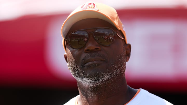 Tampa Bay Buccaneers head coach Todd Bowles watched his team commit a stunning amount of penalties in the first quarter of Week 3. (Mandatory Credit: Nathan Ray Seebeck-Imagn Images)