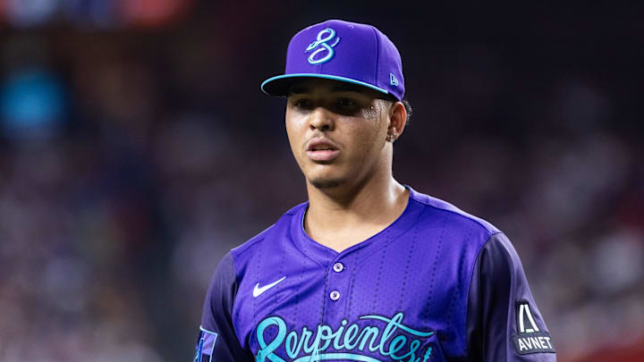 May 9, 2025; Phoenix, Arizona, USA; Arizona Diamondbacks pitcher Cristian Mena against the Los Angeles Dodgers at Chase Field. Mandatory Credit: Mark J. Rebilas-Imagn Images May 9, 2025; Phoenix, Arizona, USA; Arizona Diamondbacks pitcher Cristian Mena against the Los Angeles Dodgers at Chase Field. Mandatory Credit: Mark J. Rebilas-Imagn Images