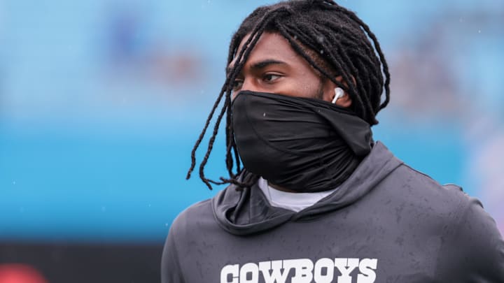 Dallas Cowboys cornerback Trevon Diggs warms up before the game against the Carolina Panthers.