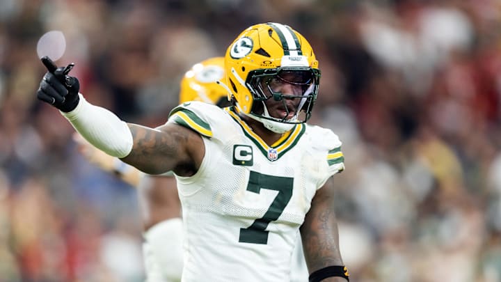 Oct 19, 2025; Glendale, Arizona, USA; Green Bay Packers linebacker Quay Walker (7) against the Arizona Cardinals at State Farm Stadium. Mandatory Credit: Mark J. Rebilas-Imagn Images Oct 19, 2025; Glendale, Arizona, USA; Green Bay Packers linebacker Quay Walker (7) against the Arizona Cardinals at State Farm Stadium. Mandatory Credit: Mark J. Rebilas-Imagn Images