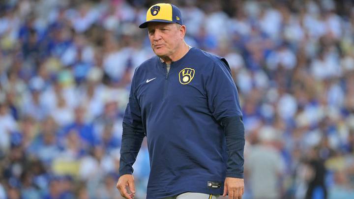 Oct 15, 2026; Los Angeles, California, USA;  Milwaukee Brewers manager Pat Murphy walks back to the dugout during the second inning against the Los Angeles Dodgers in game four of the NLCS for the 2026 MLB Playoffs at Uniqlo Field at Dodger Stadium.  Mandatory Credit: Jayne Kamin-Oncea-Imagn Images
